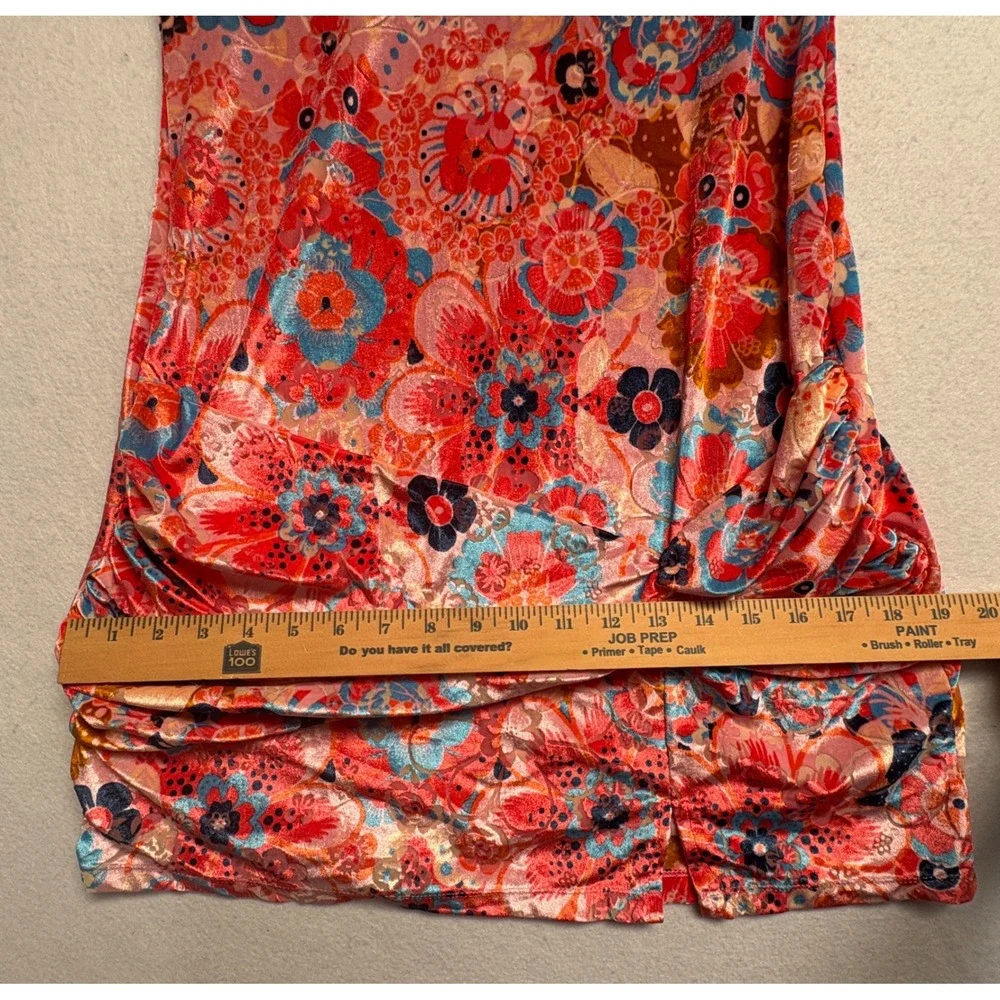 Free People Floral Velvet Mock Neck Open Back Mini Dress Pink Orange Blue Small
